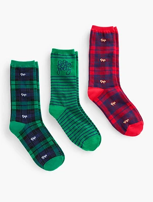 Plaid Bow 3-Pack Sock Gift Set