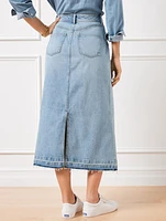 Drop Hem Denim Midi Skirt - Spring Wash