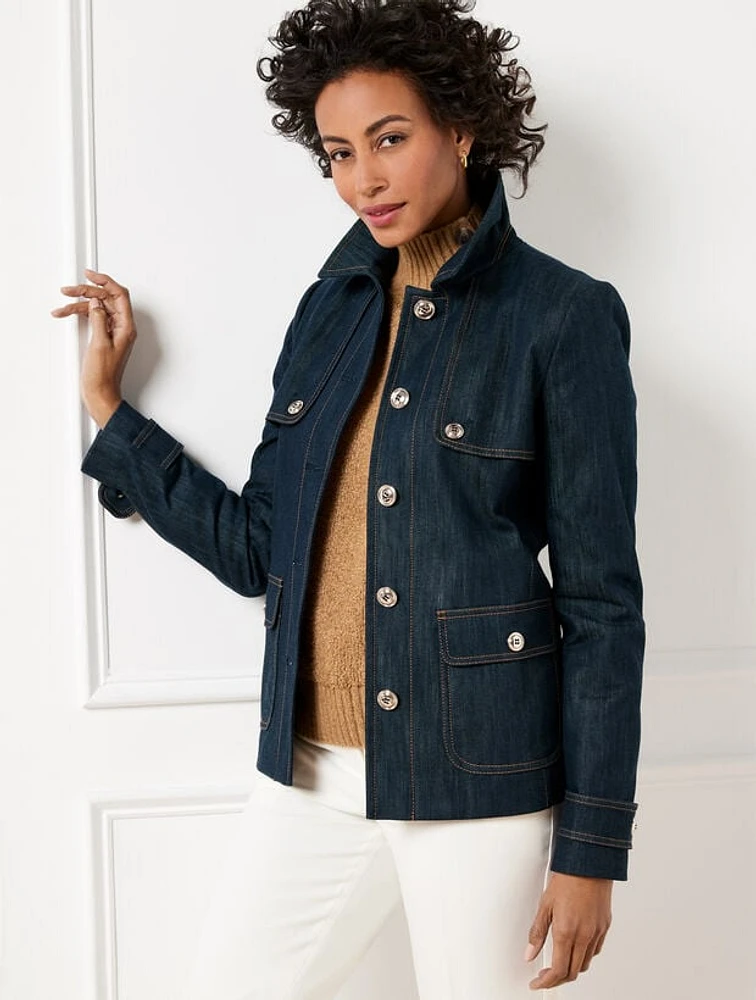 Refined Denim Short Trench Coat