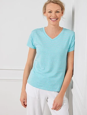 Supersoft Jersey V-Neck Tee - Tri Stripe