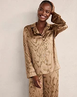 Washable Silk Faux Bois Print Pajama Shirt