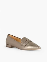 Scarlet Pointed Toe Metallic Leather Loafers