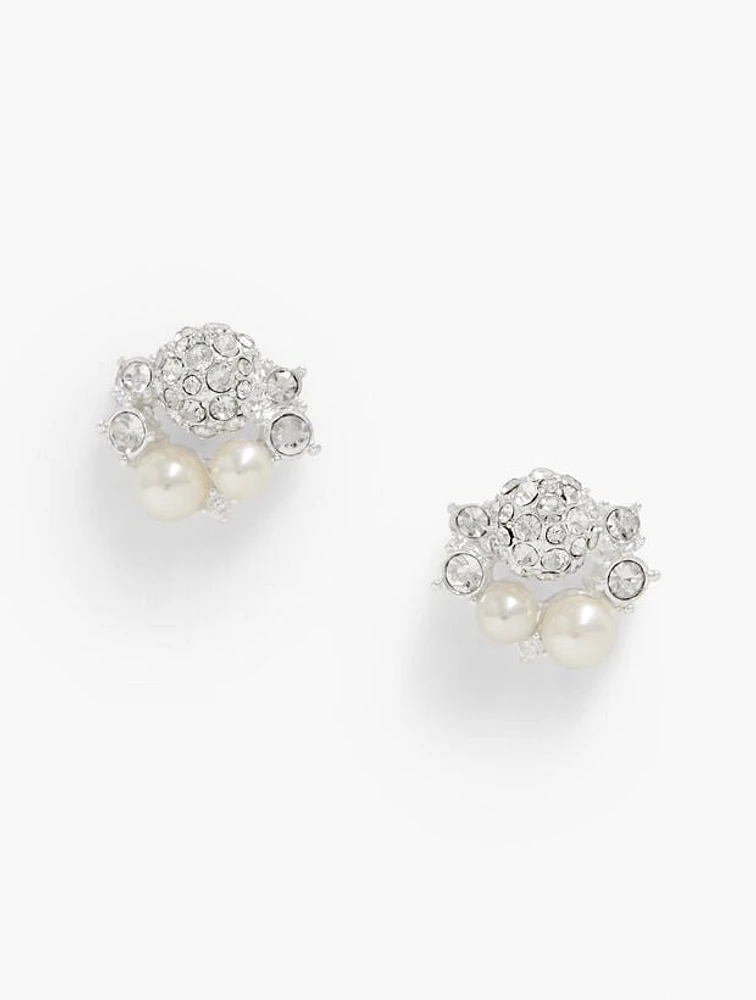 Pearl Crystal Cluster Stud Earrings