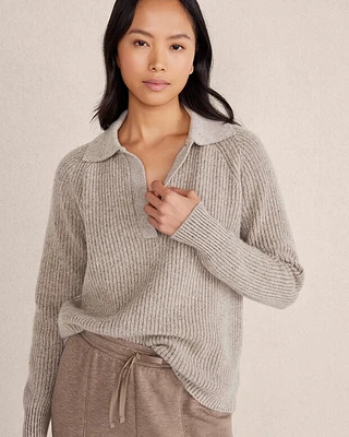 Plaited Cashmere Johnny Collar Sweater