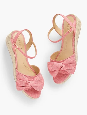 Pamela Bow Linen Espadrille Wedge Sandals