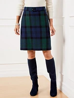 Belted A-Line Skirt - Black Watch Plaid