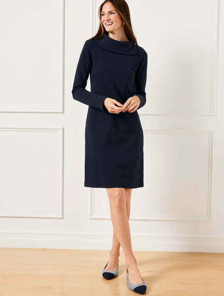 Foldover Collar Knit Shift Dress