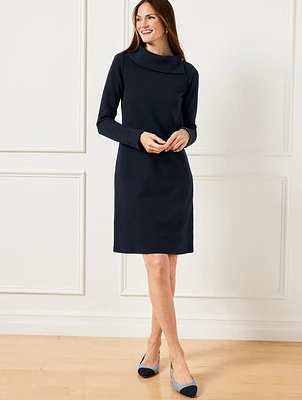 Foldover Collar Knit Shift Dress