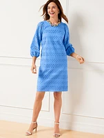 Eyelet Puff Sleeve Shift Dress