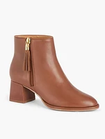 Maud Leather Tassel Block Heel Booties