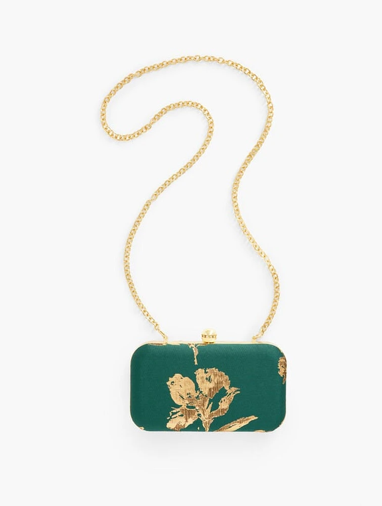 Metallic Floral Jacquard Minaudière Clutch