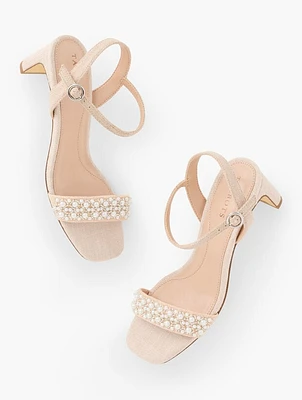 Cayden Pearl Block Heel Linen Sandals