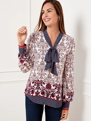 Tie Neck Soft Top - Damask Border