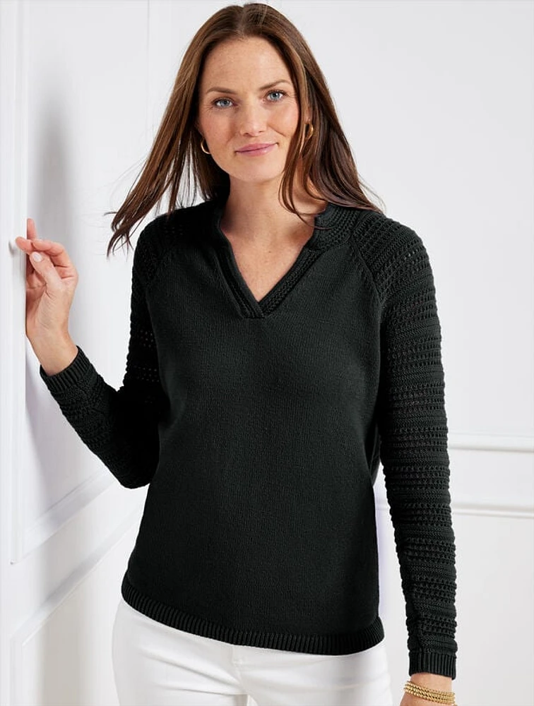 Crochet Split Neck Sweater