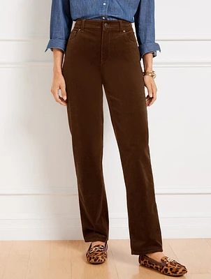 Stretch Corduroy Relaxed Straight Leg Pants - Solids