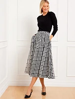 Metallic Tie Waist Fit & Flare Skirt - Houndstooth