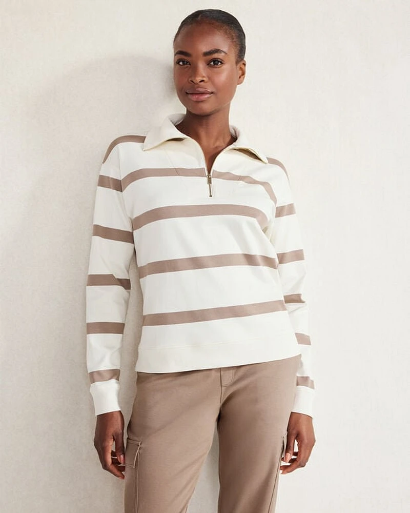 Organic Cotton Interlock Striped Quarter Zip