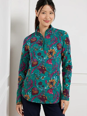 Modal French Terry Half-Zip Pullover - Poetic Floral