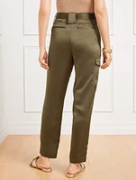 Belted Satin Tapered Leg Pants