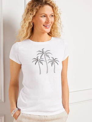 Embellished Palm Tree Crewneck Tee