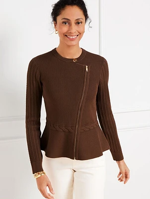 Mixed Cable Moto Sweater Jacket