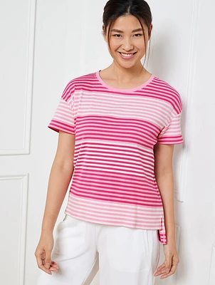 Drop Shoulder Boxy Tee - Multi Stripe