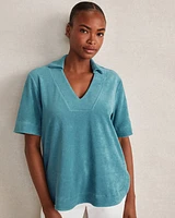 Terry Cloth V-Neck Top