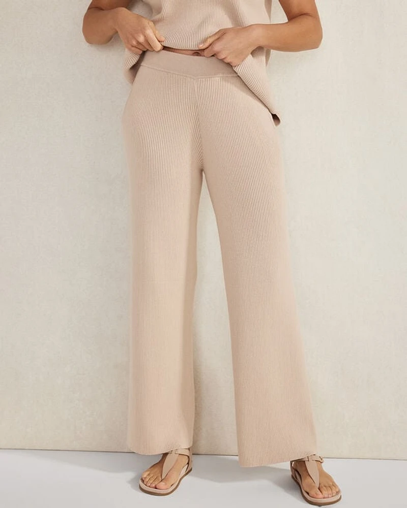 Organic Cotton Rib Knit Wide Leg Pants