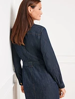 Denim Tie Waist Midi Shirtdress - Midnight Wash