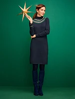 Embroidered Shift Sweater Dress - Fair Isle