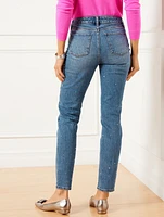 Crystal Embellished Slim Ankle Jeans - Harlow Wash