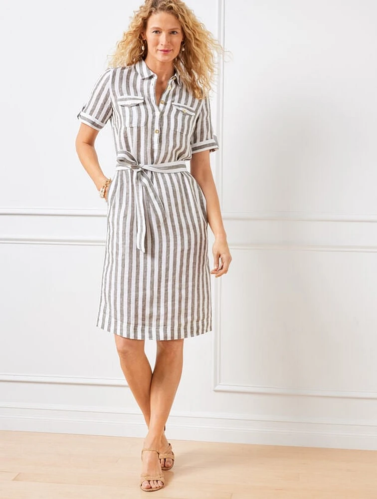 Linen Utility Shirtdress - Lawn Stripe