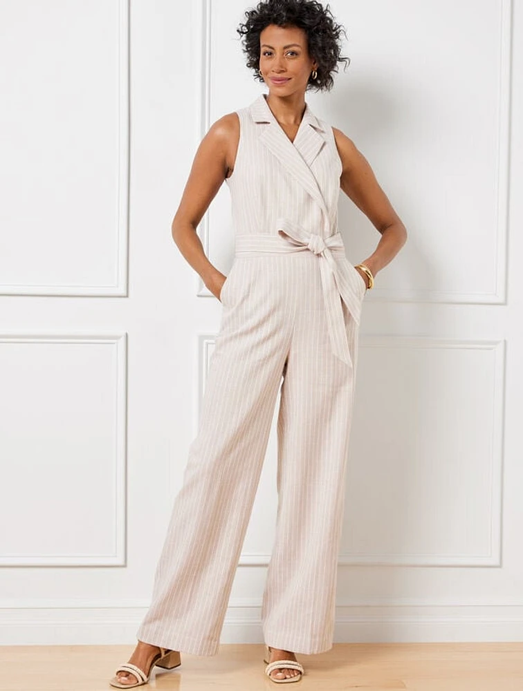 Double Stripe Linen Blend Jumpsuit