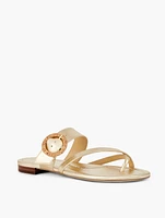 Gia Buckle Leather Sandals - Metallic