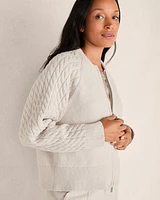 Organic Cotton Cable-Sleeve Zip-Up Cardigan