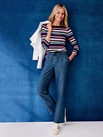 Straight Leg Drawstring Pants - Chambray