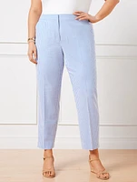 Linen Blend Slim Leg Crop Pants - Sunset Stripe