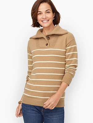 Breton Stripe Button Collar Pullover