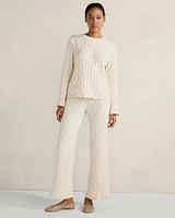 Cotton Cashmere Cable Knit Wide Leg Pants