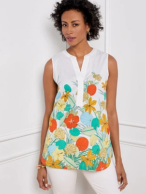 Sleeveless Non-Iron Tunic - Hibiscus Border