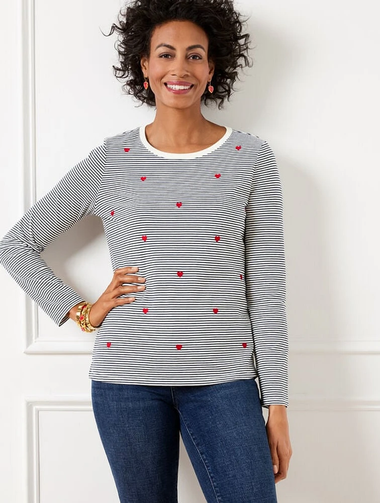 Crewneck Tee - Embellished Hearts