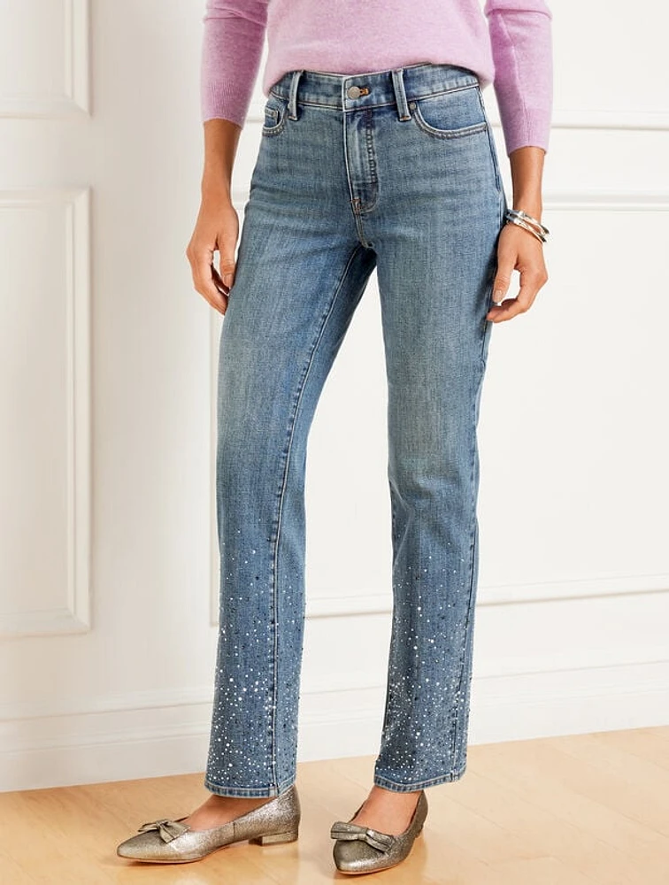 Crystal Hem Barely Boot Jeans - Riley Wash