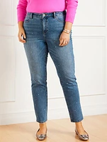 Crystal Embellished Slim Ankle Jeans - Harlow Wash Curvy Fit