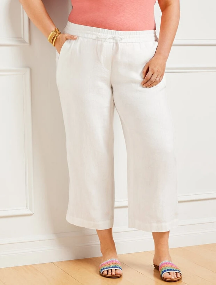 Washed Linen Wide Leg Crop Pants