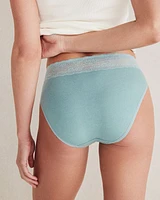 Cotton High Leg Brief with Lace Waist