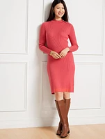 Button Mockneck Ribbed Shift Dress