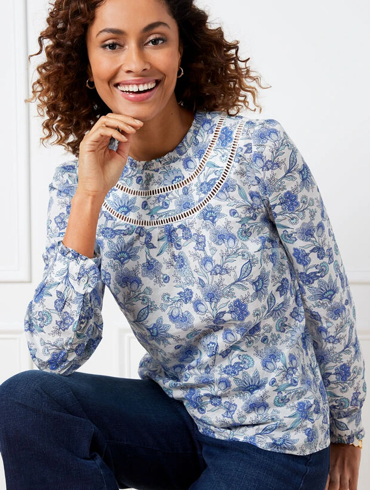 Ruffle Trim Blouse - Flourish Floral