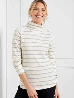 Supersoft Jersey Mockneck Tee - Metallic Trail Stripe