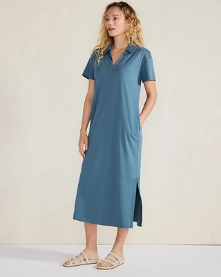 Organic Cotton Interlock Collared Midi Dress