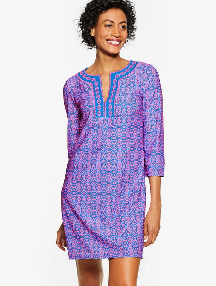 Cabana Life® Crystal Cove Embroidered Cover-Up Tunic - Block Geo